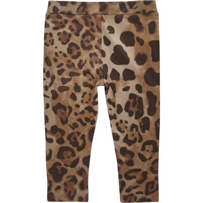 Mini girls faux suede leopard print leggings